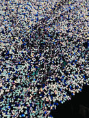 Stretch Velvet Sequins Fabric - Aqua / Royal Blue - Velvet Sequins 2 Way Stretch 58/60” By Yard