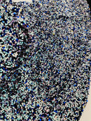 Stretch Velvet Sequins Fabric - Aqua / Royal Blue - Velvet Sequins 2 Way Stretch 58/60” By Yard