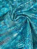 Anaconda Stretch Velvet - Aqua Blue - 58/60" Stretch Velvet Fabric with Anaconda Snake Print By Yard