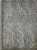 Silver Rhinestones Fabric Embroidered Lace Design Fabrics By The Yard