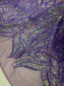Lilac Iridescent Sequin - 4 Way Stretch Embroidered Royalty Sequins Fancy Design Fabric By Yard