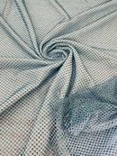 Fish Net Spandex Rhinestone Fabric - Baby Blue - Solid Spandex Fish Net Design Fabric with Rhinestones by Yard