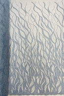 Fire Flames Design Bead Fabric - Baby Blue - Beaded Embroidered Fire Pattern Fabric By Yard
