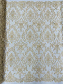 Butterfly Bead Sequins Fabric - Beige - Damask Beaded Sequins Lace Fabric by the yard
