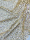 Cast Net Sequins Fabric - Beige - Embroidery Fish Net Design Sequins Lace Fabric By Yard