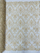 Butterfly Bead Sequins Fabric - Beige - Damask Beaded Sequins Lace Fabric by the yard