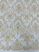 Butterfly Bead Sequins Fabric - Beige - Damask Beaded Sequins Lace Fabric by the yard