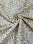 Cast Net Sequins Fabric - Beige - Embroidery Fish Net Design Sequins Lace Fabric By Yard