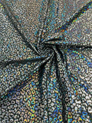 Cheetah Mystique Foil Fabric - Black - 58/60" 4 Way Stretch Iridescent Foil Cheetah Print Spandex Fabric By Yard