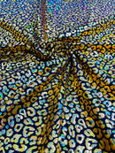 Cheetah Mystique Foil Fabric - Black / Gold - 58/60" 4 Way Stretch Iridescent Foil Cheetah Print Spandex Fabric By Yard
