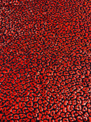Cheetah Mystique Foil Fabric - Black / Red - 58/60" 4 Way Stretch Iridescent Foil Cheetah Print Spandex Fabric By Yard