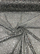 Heavy Duty Sequins Pearl Fabric - Black / Silver - Heavy Handmade Embroidery Lace with Sequins All Over By Yard
