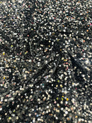 Stretch Velvet Sequins Fabric - Black / Silver - Velvet Sequins 2 Way Stretch 58/60” By Yard