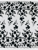 3D Floral Pearl Fabric - Black - Embroidered Floral Pearl Fabric Double Border On Mesh By Yard
