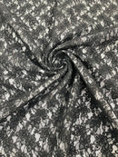 Floral Pearls and Sequins Fabric - Black - Beaded Fabric Embroidered Lace By The Yard