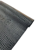 Gator Embossed Vinyl Leather Fabric - Black - Faux Gator Skin Vinyl Fabric Sold By Yard