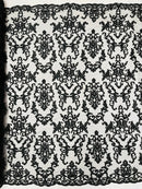 Butterfly Bead Sequins Fabric - Black - Damask Beaded Sequins Lace Fabric by the yard