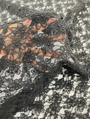Floral Pearls and Sequins Fabric - Black - Beaded Fabric Embroidered Lace By The Yard