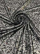 Heavy Duty Sequins Pearl Fabric - Black - Heavy Handmade Embroidery Lace with Sequins All Over By Yard