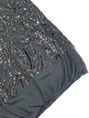 Curvy Line Design Fabric - Black - 4 Way Stretch Sequins Design Mesh Lace Fabric by Yard