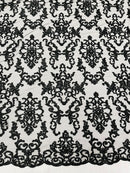 Butterfly Bead Sequins Fabric - Black - Damask Beaded Sequins Lace Fabric by the yard