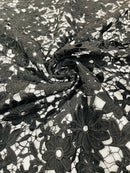 Guipure Lace Design Fabric - Black - Floral Lace Guipure Fabric by Yard