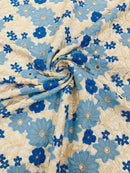 Multi-Color Guipure Lace Design Fabric - Blue/Beige - Floral Lace Fabric by Yard