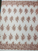 Floral Lace Flower Fabric - Blush - Floral Embroidered Fabric with Sequins on Lace By Yard