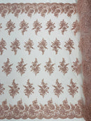 Floral Lace Flower Fabric - Blush - Floral Embroidered Fabric with Sequins on Lace By Yard