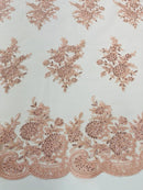 Floral Lace Flower Fabric - Blush - Floral Embroidered Fabric with Sequins on Lace By Yard