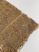 Beaded My Lady Damask Design - Brown - Beaded Fancy Damask Embroidered Fabric By Yard