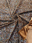 Stretch Velvet Sequins Fabric - Brown Hologram - Velvet Sequins 2 Way Stretch 58/60” By Yard