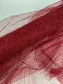 Sparkling Glitter Tulle Fabric - Burgundy - Sparkling Glitter Tulle Mesh Fabric Sold By Yard
