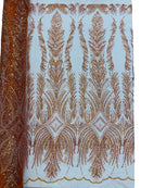 Beaded Lines Fabric - Burnt Orange - Luxury Beads and Sequins Line Design Fabric By Yard
