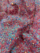 Stretch Velvet Sequins Fabric - Blue Iridescent on Pink - Velvet Sequins 2 Way Stretch 58/60” By Yard