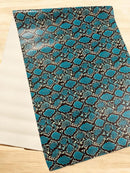Snake Python Faux Leather Vinyl - Caribbean Turquoise - 3D Snake Print Design Embossed Vinyl By Yard