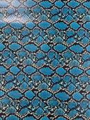 Snake Python Faux Leather Vinyl - Caribbean Turquoise - 3D Snake Print Design Embossed Vinyl By Yard