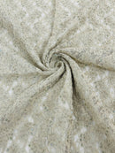 Floral Pearls and Sequins Fabric - Champagne - Beaded Fabric Embroidered Lace By The Yard