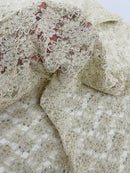 Floral Pearls and Sequins Fabric - Champagne - Beaded Fabric Embroidered Lace By The Yard