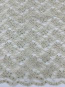 Floral Pearls and Sequins Fabric - Champagne - Beaded Fabric Embroidered Lace By The Yard