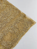Beaded My Lady Damask Design - Champagne - Beaded Fancy Damask Embroidered Fabric By Yard