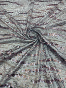 Wavy Design Beaded Fabric - Charcoal - Beaded Wavy Leaf Embroidered Fabric By Yard