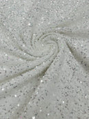 Stretch Velvet Sequins Fabric - Clear / Silver on White - Velvet Sequins 2 Way Stretch 58/60” By Yard