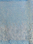 Feather Sequin Velvet Fabric - Clear Iridescent - 5mm Sequins Velvet 2 Way Stretch 58/60" Fabric By Yard