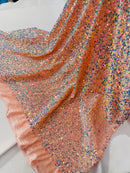 Stretch Velvet Sequins Fabric - Clear Iridescent on Blush - Velvet Sequins 2 Way Stretch 58/60” By Yard