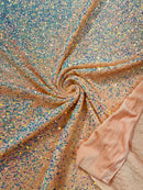 Stretch Velvet Sequins Fabric - Clear Iridescent on Blush - Velvet Sequins 2 Way Stretch 58/60” By Yard