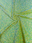 Stretch Velvet Sequins Fabric - Clear on Yellow - Velvet Sequins 2 Way Stretch 58/60” By Yard