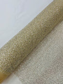 Pearl Sequins Bead Fabric - Clear on Beige - Small Beads and Sequins Embroidered on Lace By Yard