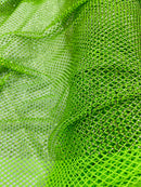 Fish Net Spandex Rhinestone Fabric - Clear on Lime Green - Rhinestone Spandex Fish Net Design Fabric with Rhinestones by Yard