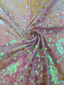 Round Large Sequins - Clear Pink Iridescent - Paillette Large Round Sequins Design Fabric By Yard